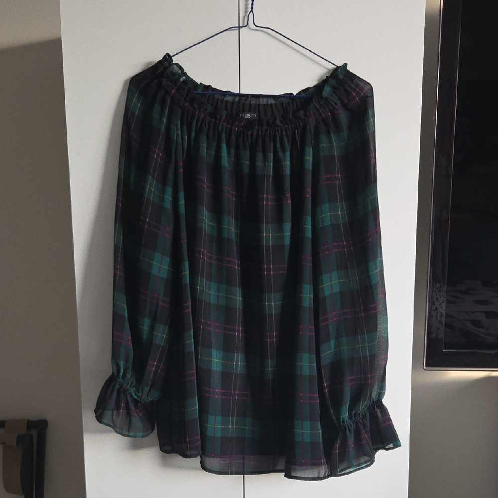 Talbots Plaid Green and Black Women's Top